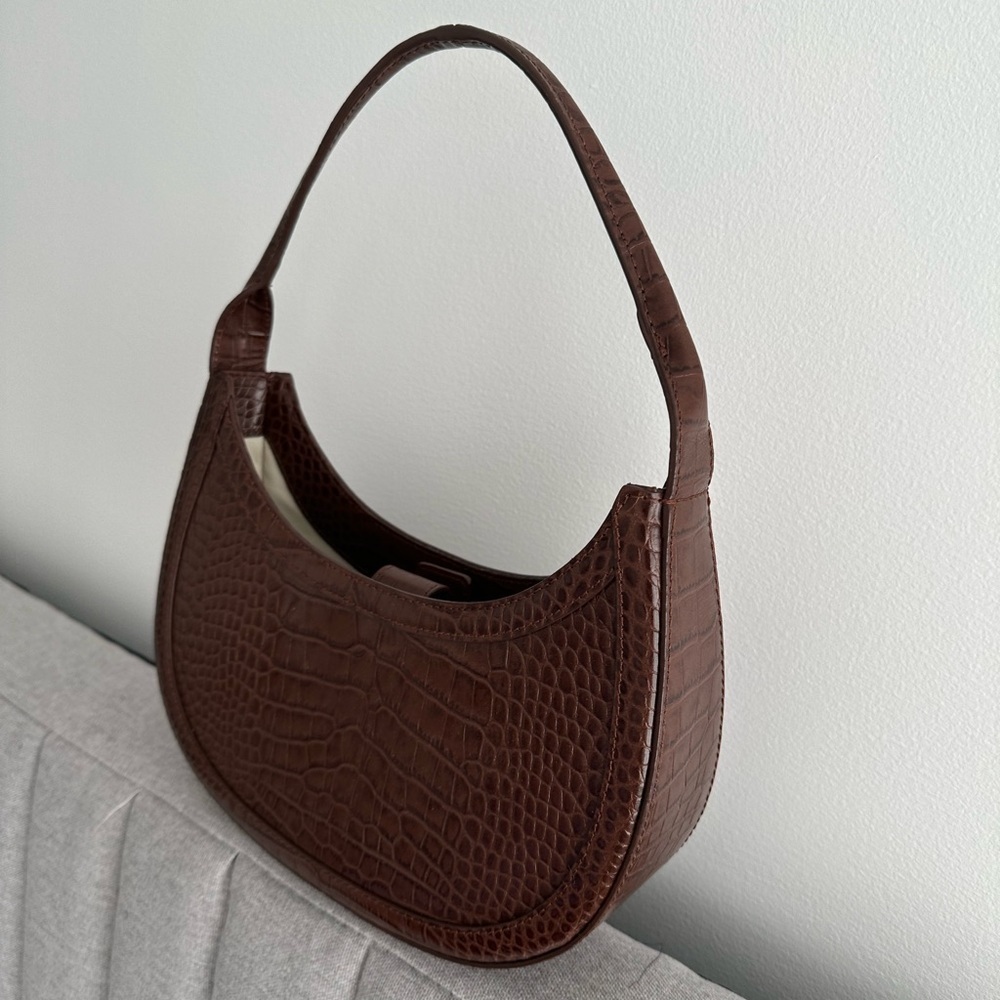 Recto $675 Croc Effect Half Moon Brown Shoulder Bag deadstock - Picture 4 of 9